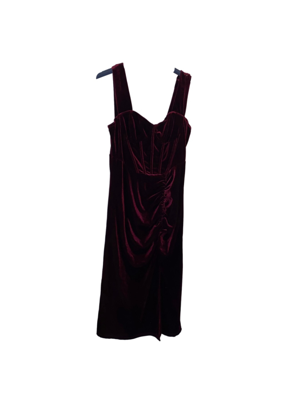 Women's Cider Burgundy Velvet Midi Dress Corset Look Neckline Size XL